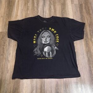 DOM Black "Make Your Own Luck" Graphic Tee Shirt Mens 2XL Cholo-Style Pinup Lady